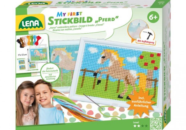 Strickbild Pferd, Set mit Nadel / Wolle und Bilderrahmen