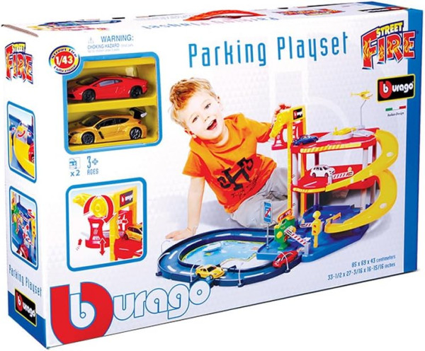 BURAGO Parking Playset, Garage, / 2 Autos, 85x69x43 cm