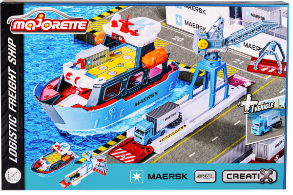 MAJORETTE Logistic Freight Ship / Schiff mit Verladekran und