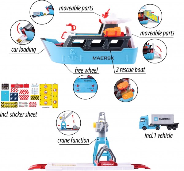 MAJORETTE Logistic Freight Ship / Schiff mit Verladekran und