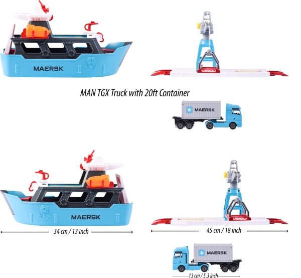 MAJORETTE Logistic Freight Ship / Schiff mit Verladekran und