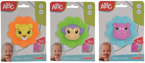 ABC Tier-Rassel, Rasselball / mit Zahnhilfe, 3-f. sortiert