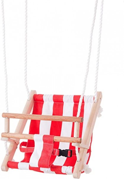 Holz-Babyschaukel, rot/weiß / Textilsitz