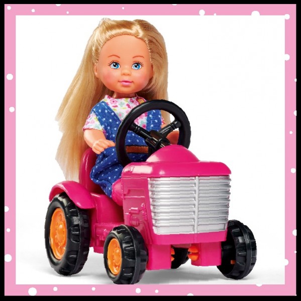 Evi Traktor, Evi Puppe 12 cm mit / Traktor und Zubehör